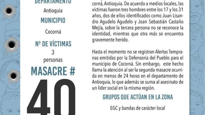 En Colombia ya van 40 masacres en 2024